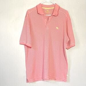 Tommy Bahama Polo Shirt Mens XL Red White Striped Supima Cotton Causal Golf